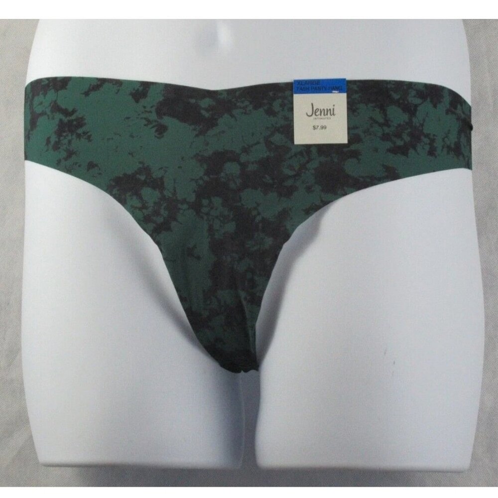 Jenni Women's No-Show Thong Panty Underwear, Dark Green Tie Dye